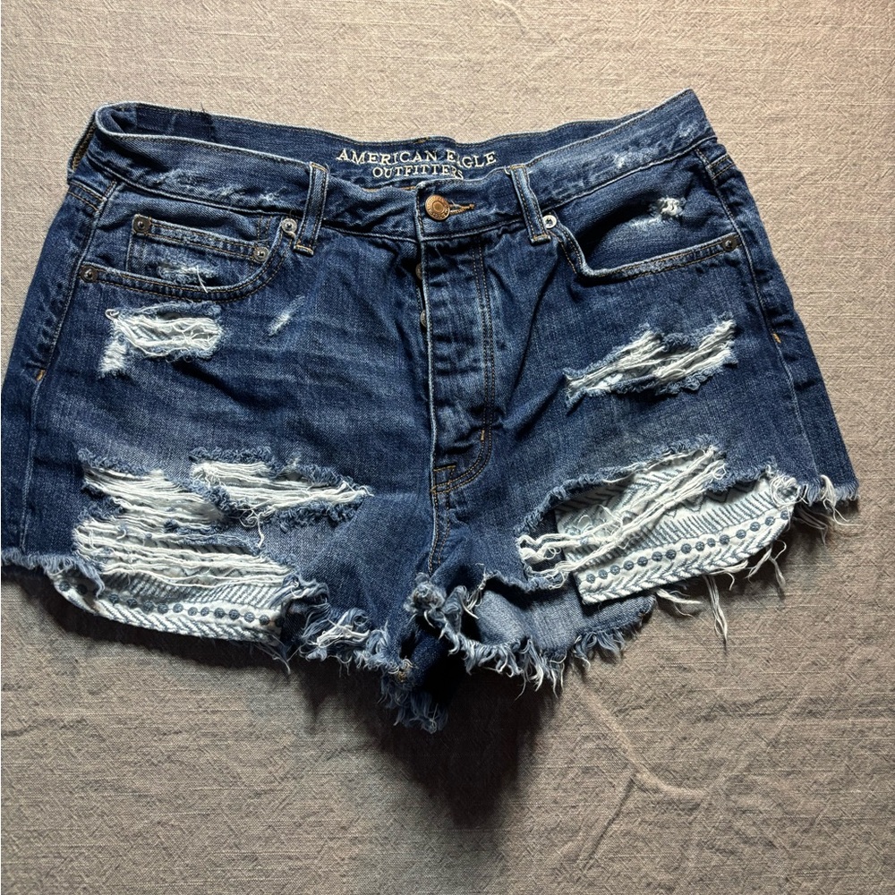American Eagle Outfitters Distressed Dark Blue Denim Jean Shorts